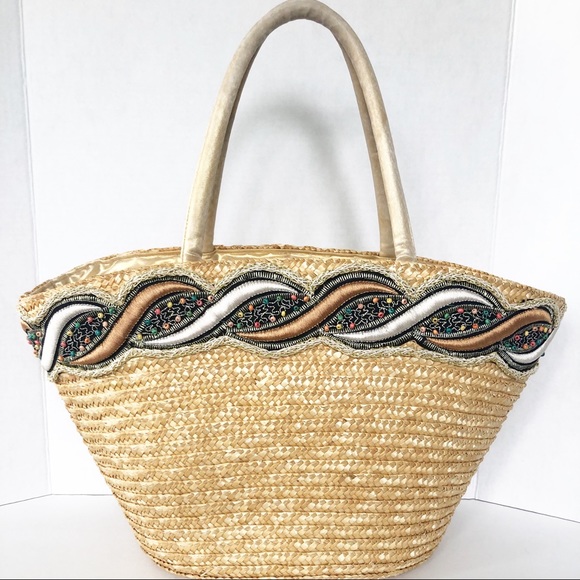 Sun N' Surf Handbags - Sand N' Surf Fully Lined Straw Beach Tote Bag